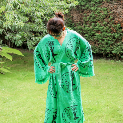 Natural Cotton Green Kimono for Yogis