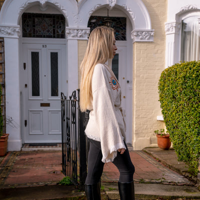 Natural Cotton Mystic Evil Eyes - Short Kimono