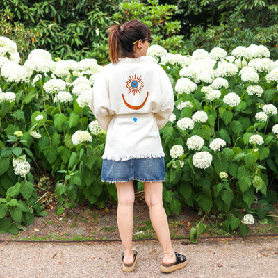 Natural Cotton Mystic Evil Eyes - Short Kimono