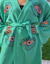 Natural Cotton Green Kimono with colourful eyes
