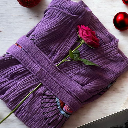 Natural Cotton Purple Kimono with colourful eyes -NEW