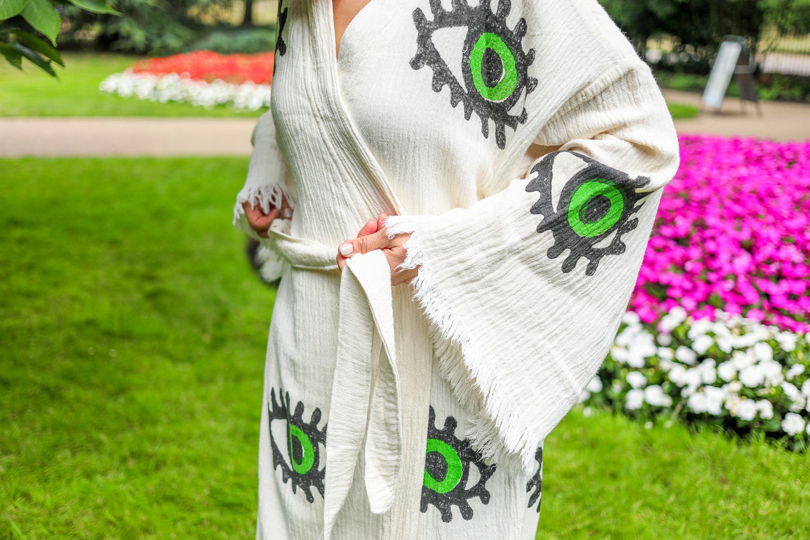 Natural Cotton Green Evil Eye Kimono