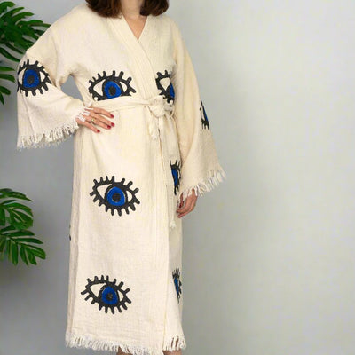 Natural Cotton Cosmic Evil Eyes Kimono