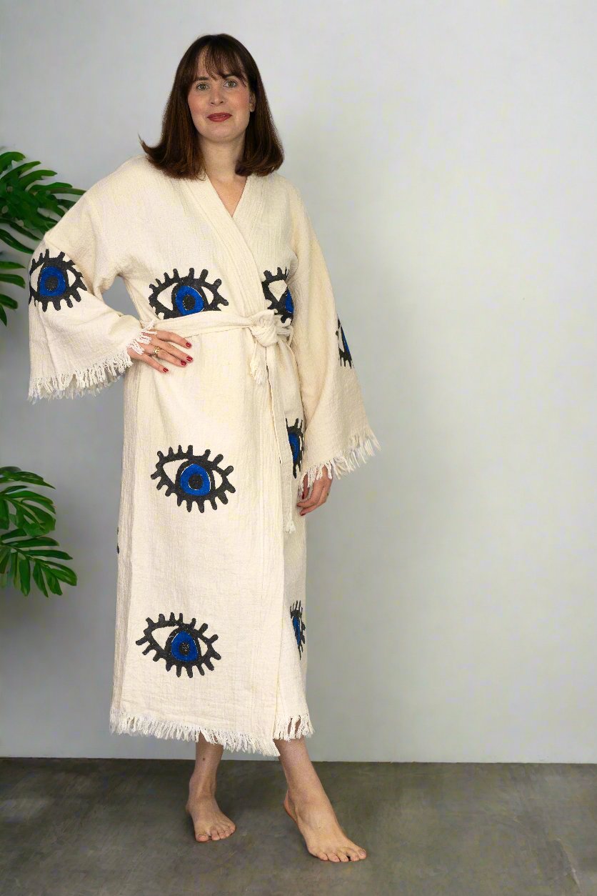 Natural Cotton Cosmic Evil Eyes Kimono