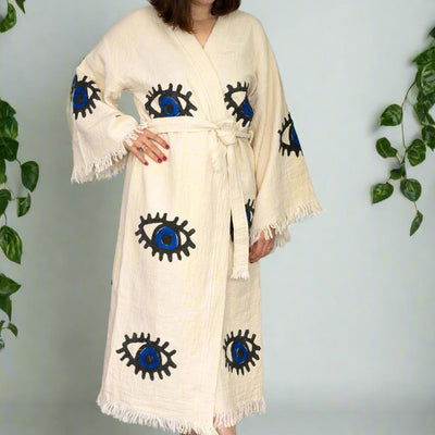 Natural Cotton Cosmic Evil Eyes Kimono