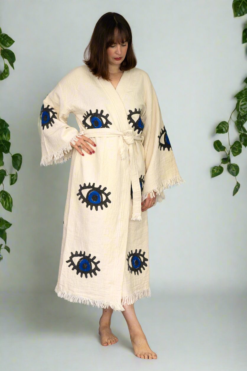 Natural Cotton Cosmic Evil Eyes Kimono