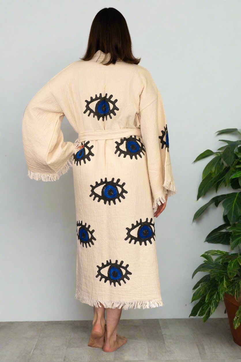 Natural Cotton Cosmic Evil Eyes Kimono