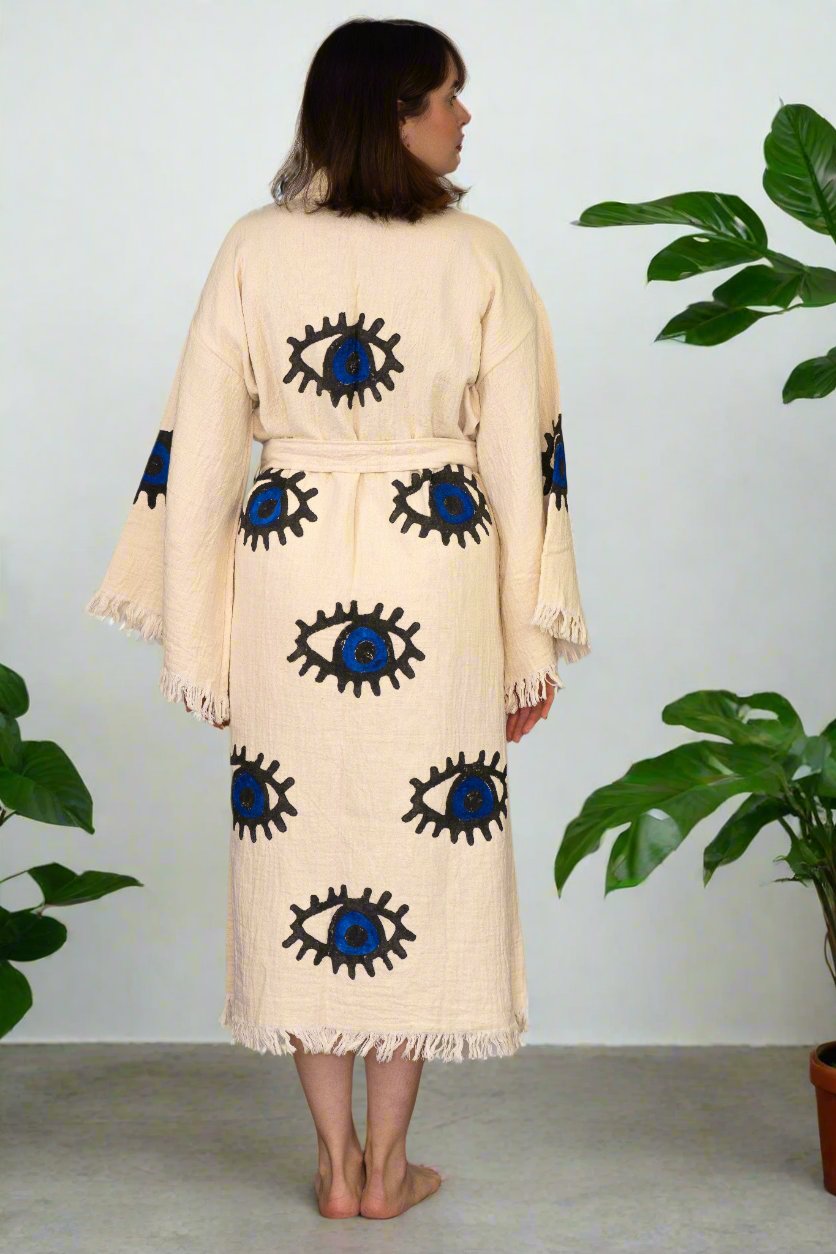 Natural Cotton Cosmic Evil Eyes Kimono