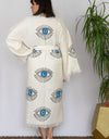 Natural Cotton Dark Blue Evil Eyes Kimono