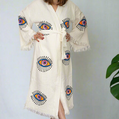 Natural Cotton Colourful Evil Eyes Kimono