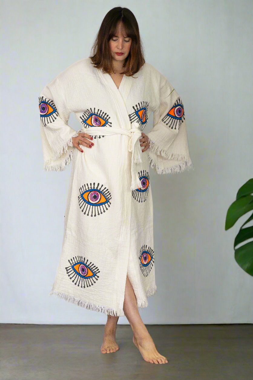 Natural Cotton Colourful Evil Eyes Kimono