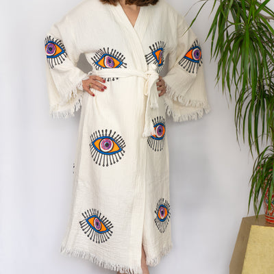 Natural Cotton Colourful Evil Eyes Kimono