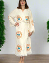 Natural Cotton Light Blue Evil Eyes Kimono