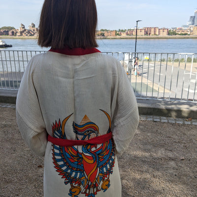 Natural Cotton Kimono with Phoenix Bird design
