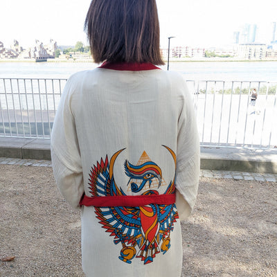 Natural Cotton Kimono with Phoenix Bird design