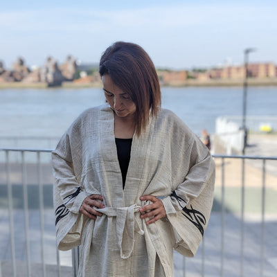 Natural Cotton and Linen mix long Kimono