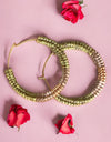 Handmade Gold plated Green Miyuki beaded dangle drop hoop earrings